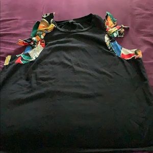 J. Crew shoulder bow tie postcard print tank